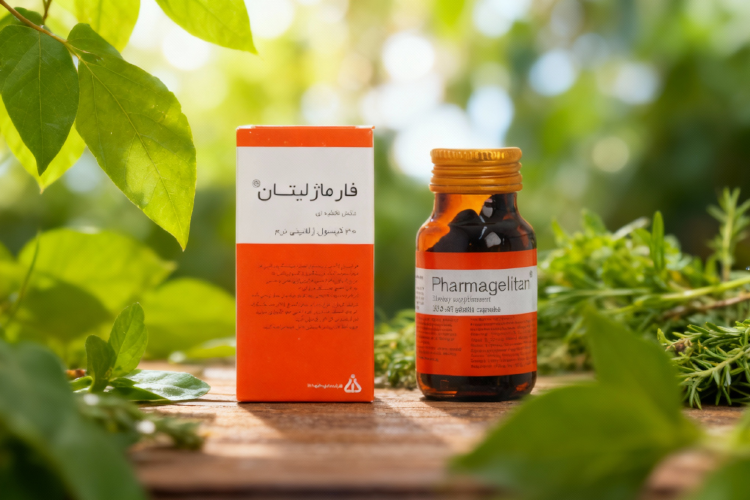 کپسول فارماژلیتان با پس زمینه طبیعی و گیاهان برای نمایش سلامت